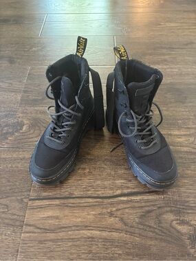 Dr. Martens Black Lace-Up Men’s Combat Boots with Yellow Stitching